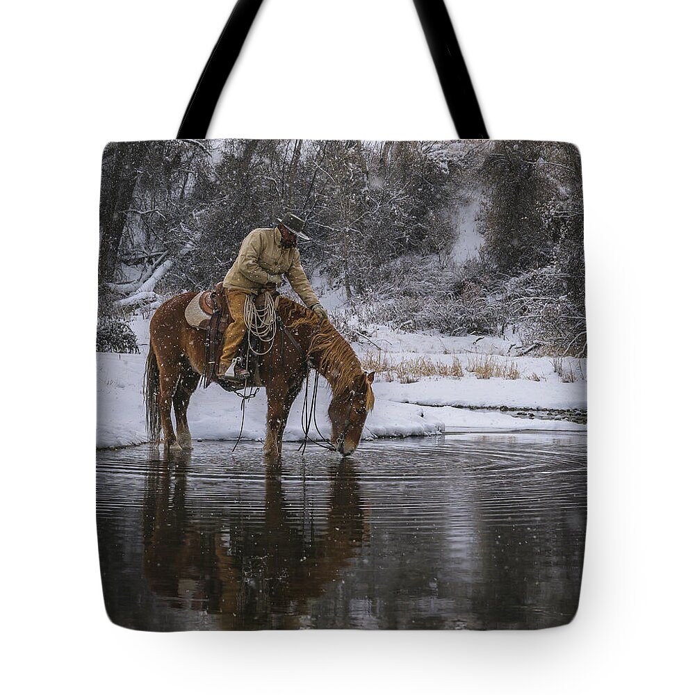 Horse Tote Bag featuring the photograph Tap the Water by Laura Hedien