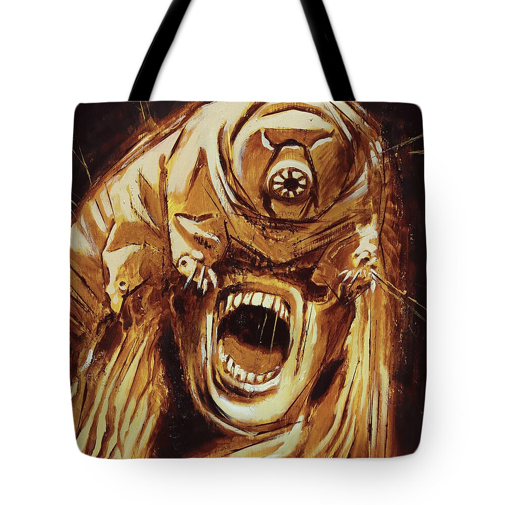 Sciencefiction Tote Bag featuring the painting Tardigrade Future by Sv Bell