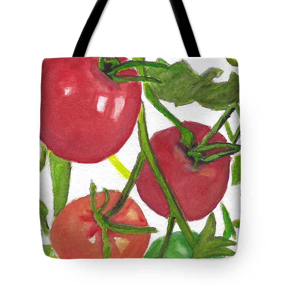 Vegetable Tote Bag featuring the painting Taste of Summer Vine Ripe Tomatoes Watercolor Painting by Ali Baucom