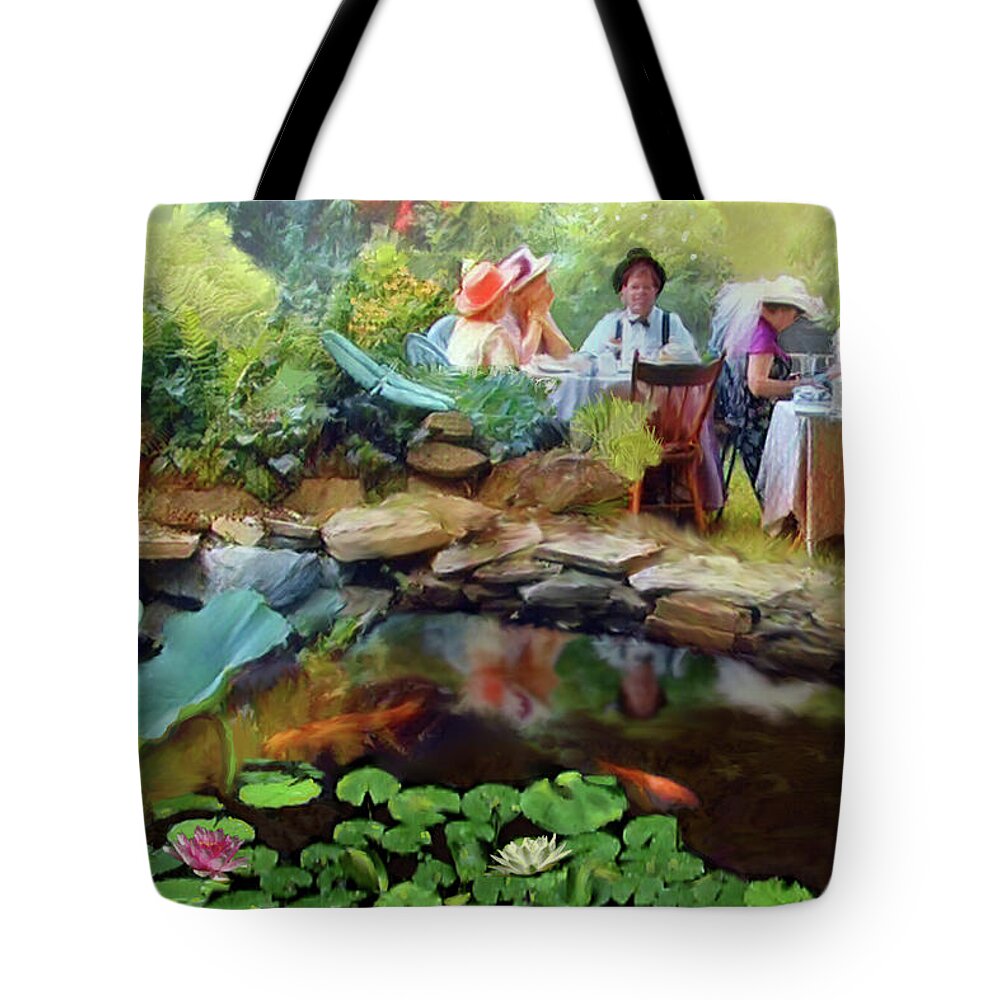 Tea Party Tote Bag featuring the painting Tea Party at the Pond by Joel Smith