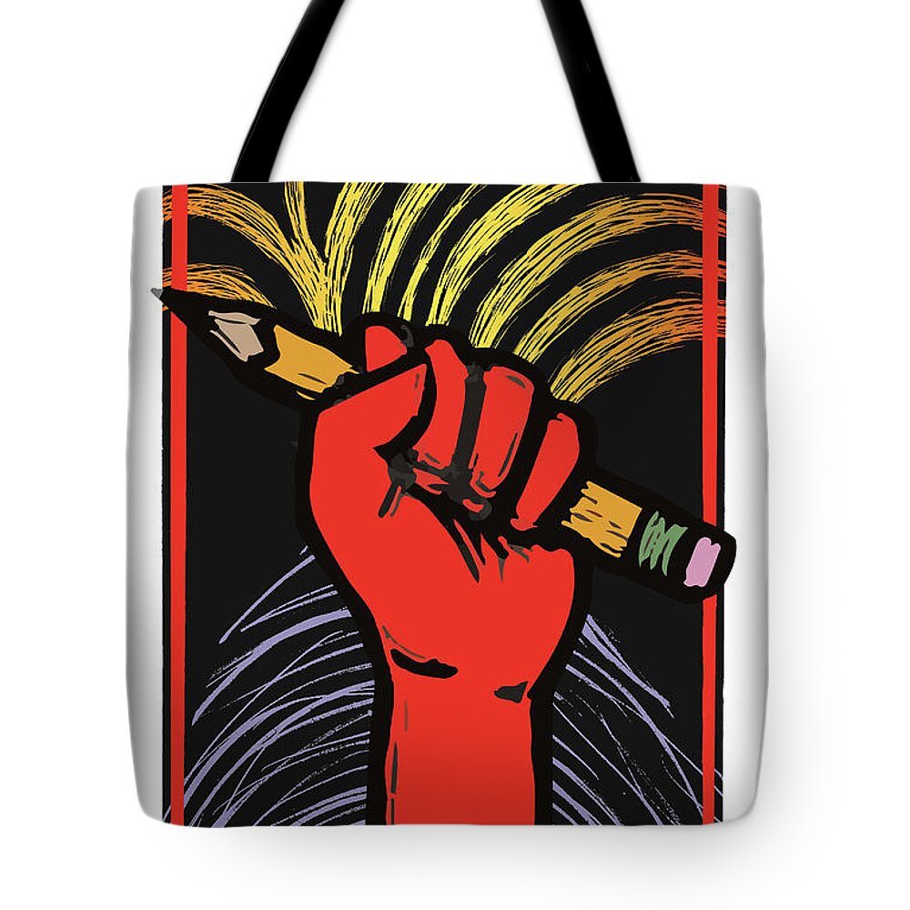 Teacher Tote Bag featuring the mixed media Teacher Fist by Ricardo Levins Morales