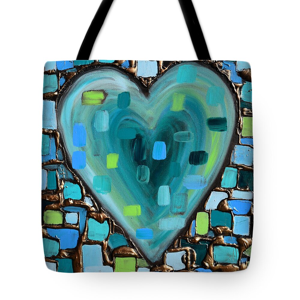 Heart Tote Bag featuring the painting Teal Mosaic Heart by Amanda Dagg