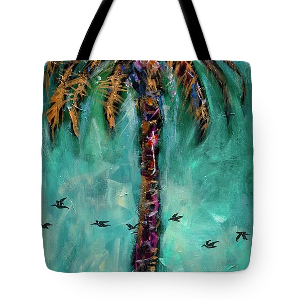 Abstract Expression Tote Bag featuring the painting Teal Palm by Linda Olsen