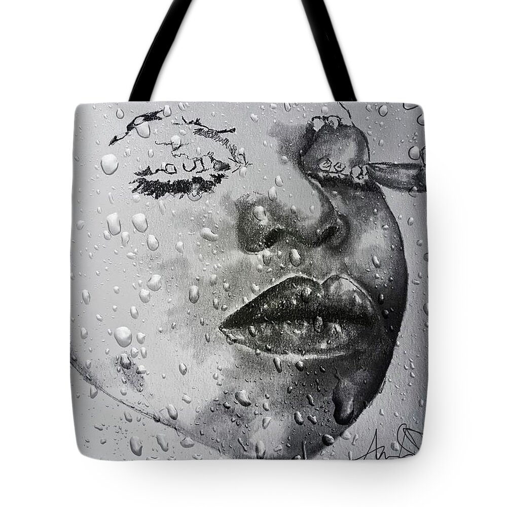  Tote Bag featuring the drawing Tears Nina by Angie ONeal