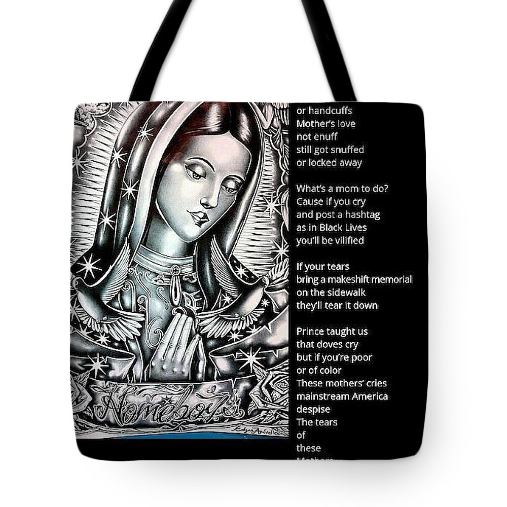 Black Art Tote Bag featuring the digital art Tears of the Mothers Paintoem by C-Note and Guerilla Prince