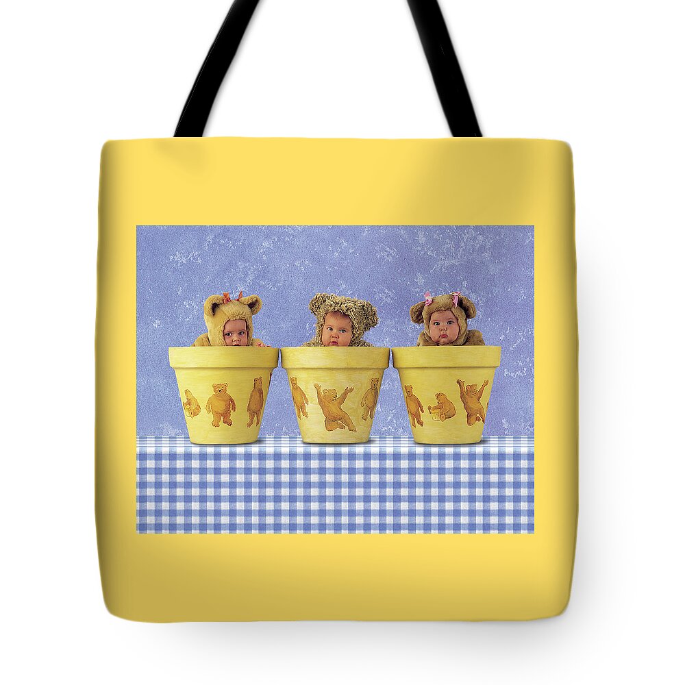 Flowerpots Tote Bag featuring the photograph Teddy Bear Pots by Anne Geddes