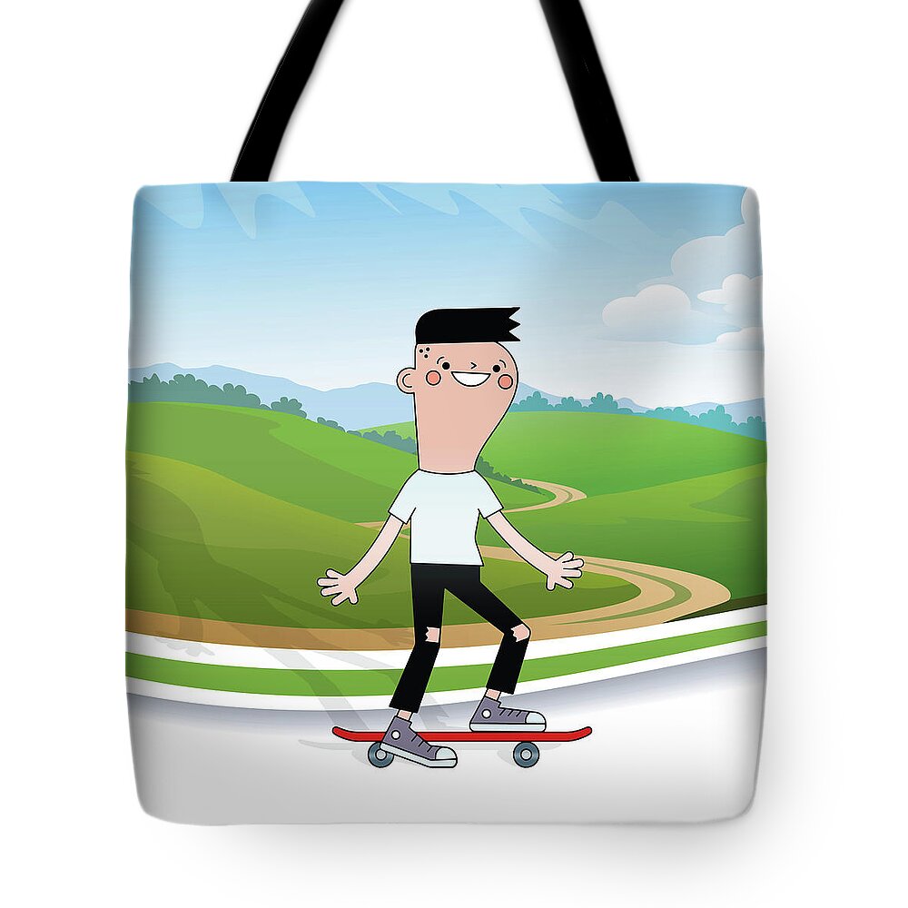 Thinking Of You Tote Bag featuring the digital art Teen or Tween Skateboaring Boy by Doreen Erhardt