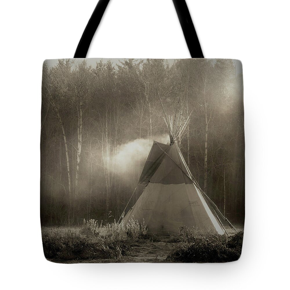 Teepee Tote Bag featuring the photograph Teepee in the Light by Nancy Griswold