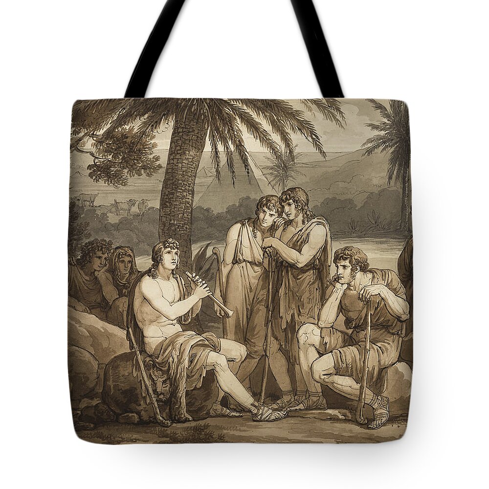 19th Century Artists Tote Bag featuring the drawing Telemachus Plays and Sings to the Shepherds in Egypt by Bartolomeo Pinelli