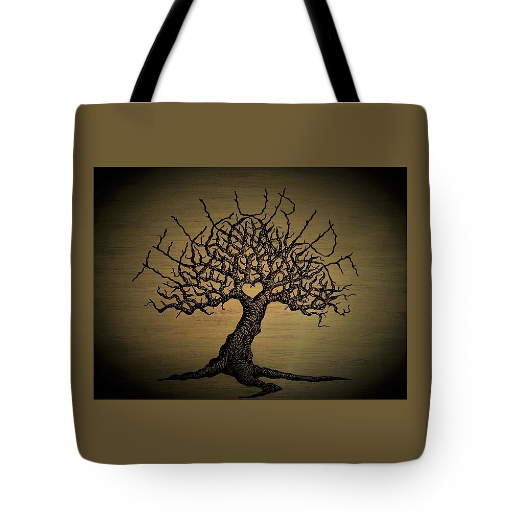 Colorado Tote Bag featuring the drawing Telluride Love Tree by Aaron Bombalicki