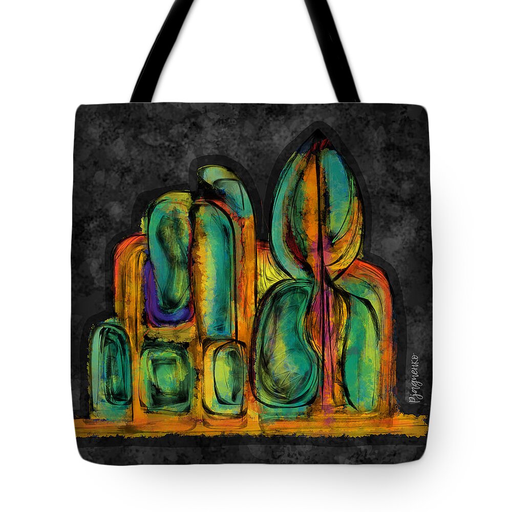 Green Tote Bag featuring the digital art Temple of hope by Ljev Rjadcenko