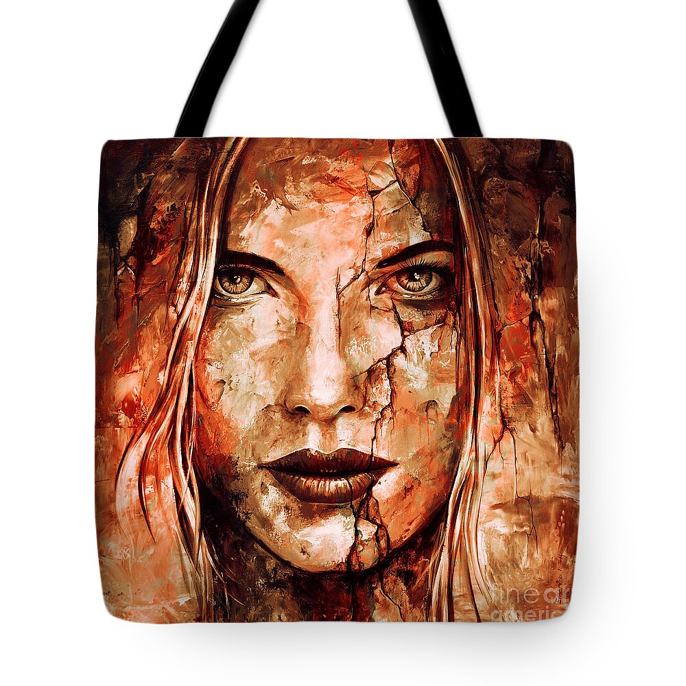 Woman Tote Bag featuring the painting Temptation colored Rosewood by Emerico Imre Toth