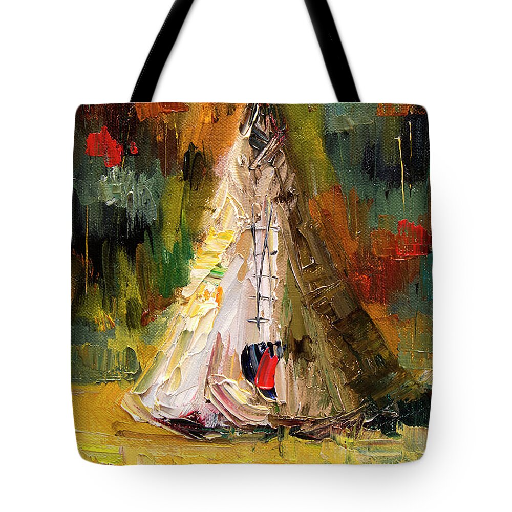 Western Art Tote Bag featuring the painting Tempting Tepee by Diane Whitehead