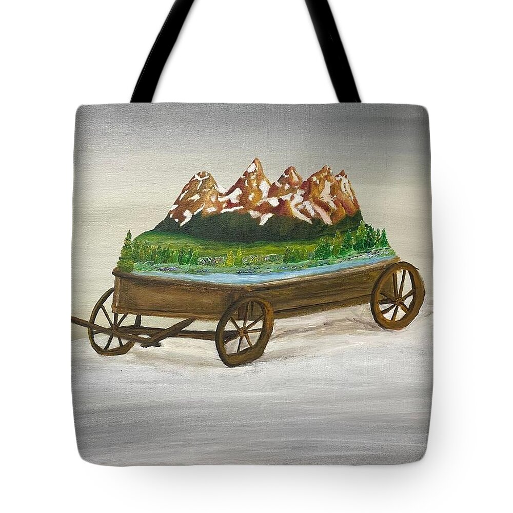  Tote Bag featuring the painting Tetons on a Wagon by Joseph Eisenhart