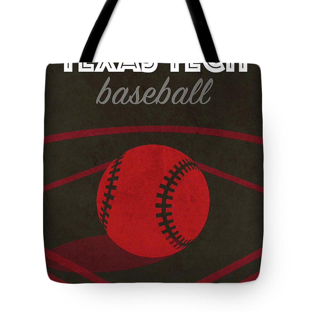 Texas Tech Tote Bag featuring the mixed media Texas Tech College Baseball Sports Vintage Poster by Design Turnpike