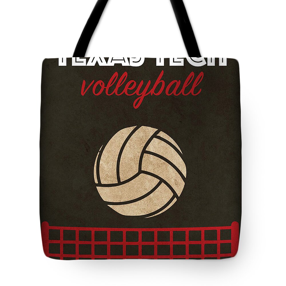 Texas Tech University Tote Bag featuring the mixed media Texas Tech University Volleyball Team Vintage Sports Poster by Design Turnpike