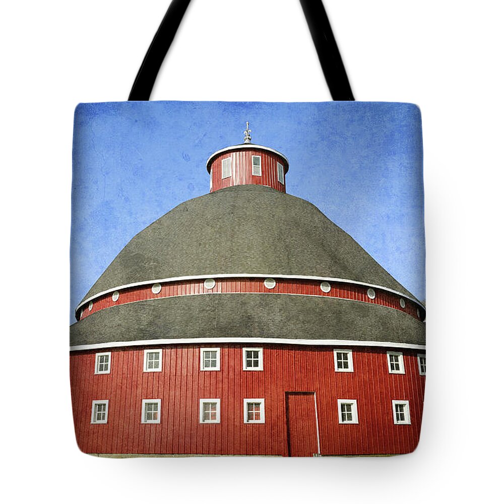 Ohio Red Round Barn In Summer Tote Bag featuring the photograph Textured Manchester Red Round Barn by Dan Sproul