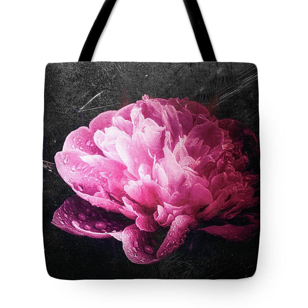 Peony Tote Bag featuring the photograph Textured Red Peony by Philippe Sainte-Laudy
