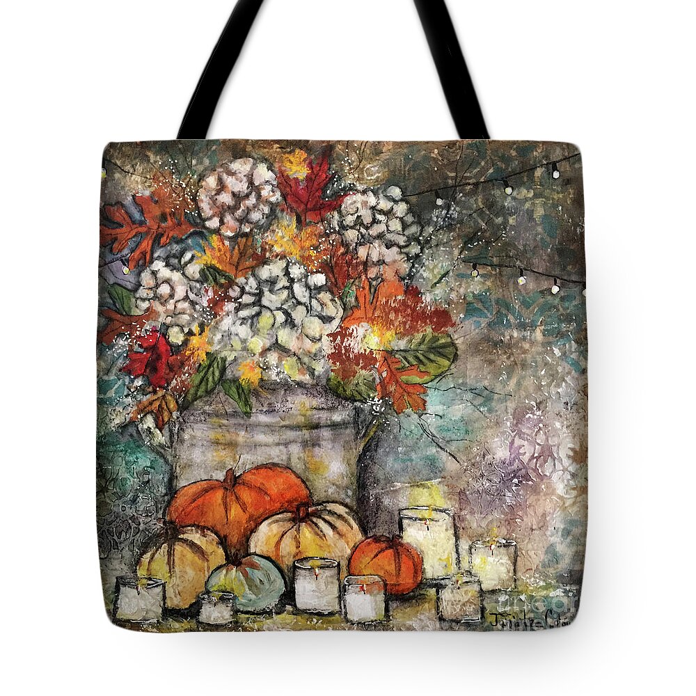 Thanksgiving Tote Bag featuring the mixed media Thanksgiving Light by Janis Lee Colon