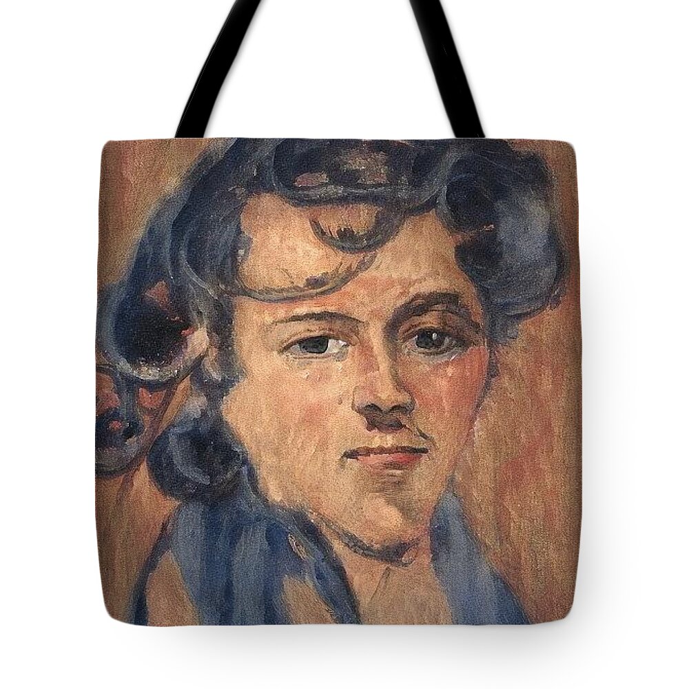 Painting # Portrait #matisse # Monet # Picasso # Gauguin #manet  #contemporary #biennial # Dallas # #kaseyjones #blue # White # Cubism # Woman # Female # Painter # Pratt # Unc Carolina #modern Oil Tote Bag featuring the painting That was then This is now VIII by Kasey Jones