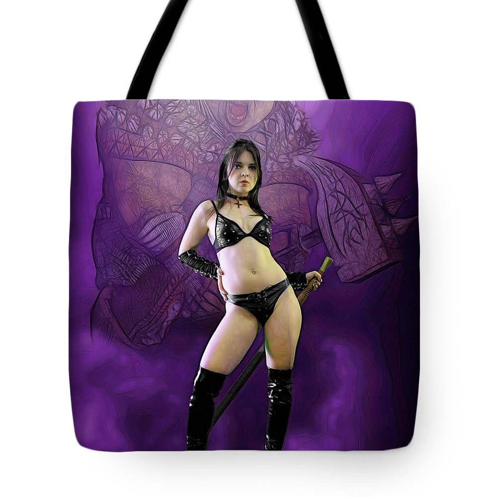 Rebel Tote Bag featuring the photograph The Amazon And The Orc by Jon Volden