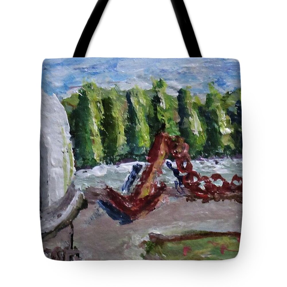 Landscape Tote Bag featuring the painting The Anchor With Chain by Gregory Dorosh