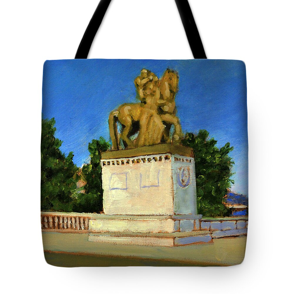 Monumental Sculpture Tote Bag featuring the painting The Art of War SACRIFICE by David Zimmerman