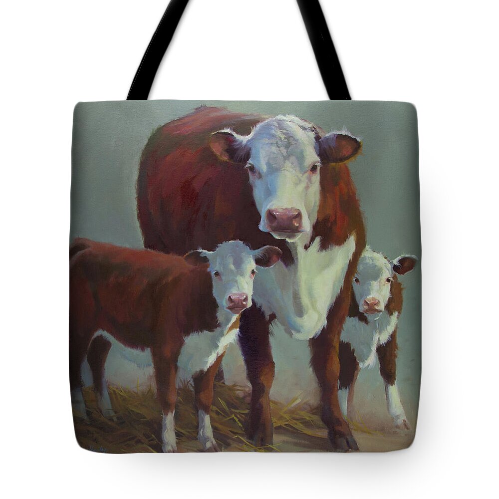 Farm Animals Tote Bag featuring the painting The Babysitter by Carolyne Hawley