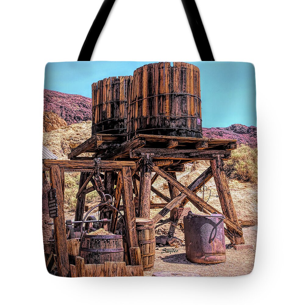 Wood Tanks Tote Bag featuring the photograph Water Towers at Calico Ghost Town by Floyd Snyder
