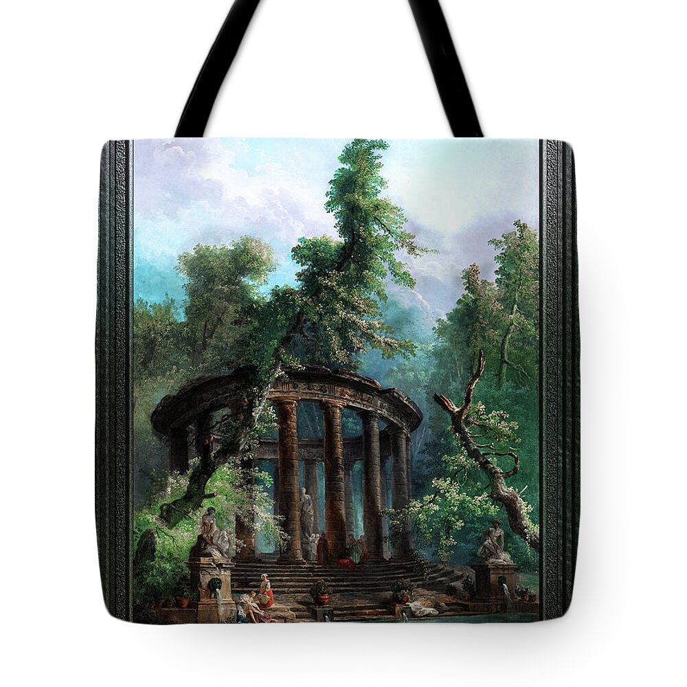 The Bathing Pool Tote Bag featuring the painting The Bathing Pool by Hubert Robert v3 Old Masters Classical Fine Art Reproduction by Rolando Burbon