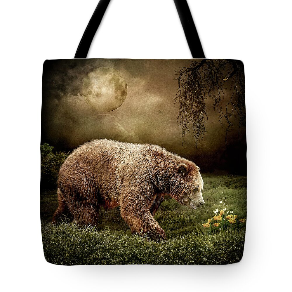 Grizzly Bear Tote Bag featuring the digital art The Bear by Maggy Pease