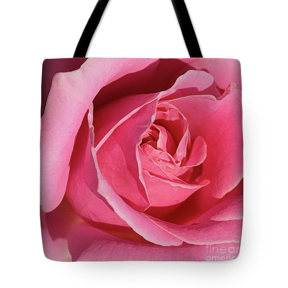 Rose; Roses; Flowers; Flower; Floral; Flora; Pink; Pink Rose; Pink Flowers; Digital Art; Photography; Painting; Simple; Decorative; Décor; Macro; Close-up Tote Bag featuring the photograph The Beauty of the Rose by Tina Uihlein