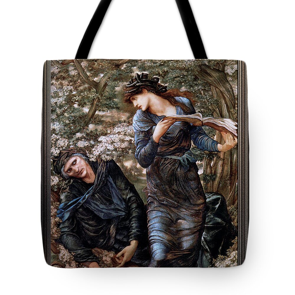 The Beguiling Of Merlin Tote Bag featuring the painting The Beguiling of Merlin by Edward Burne-Jones by Rolando Burbon