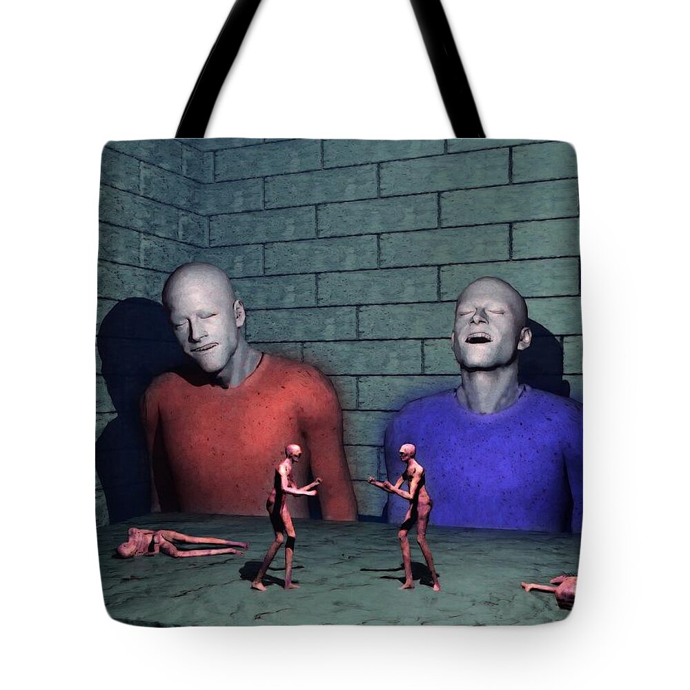 Social Commentary Tote Bag featuring the digital art The Big Brothers by John Alexander