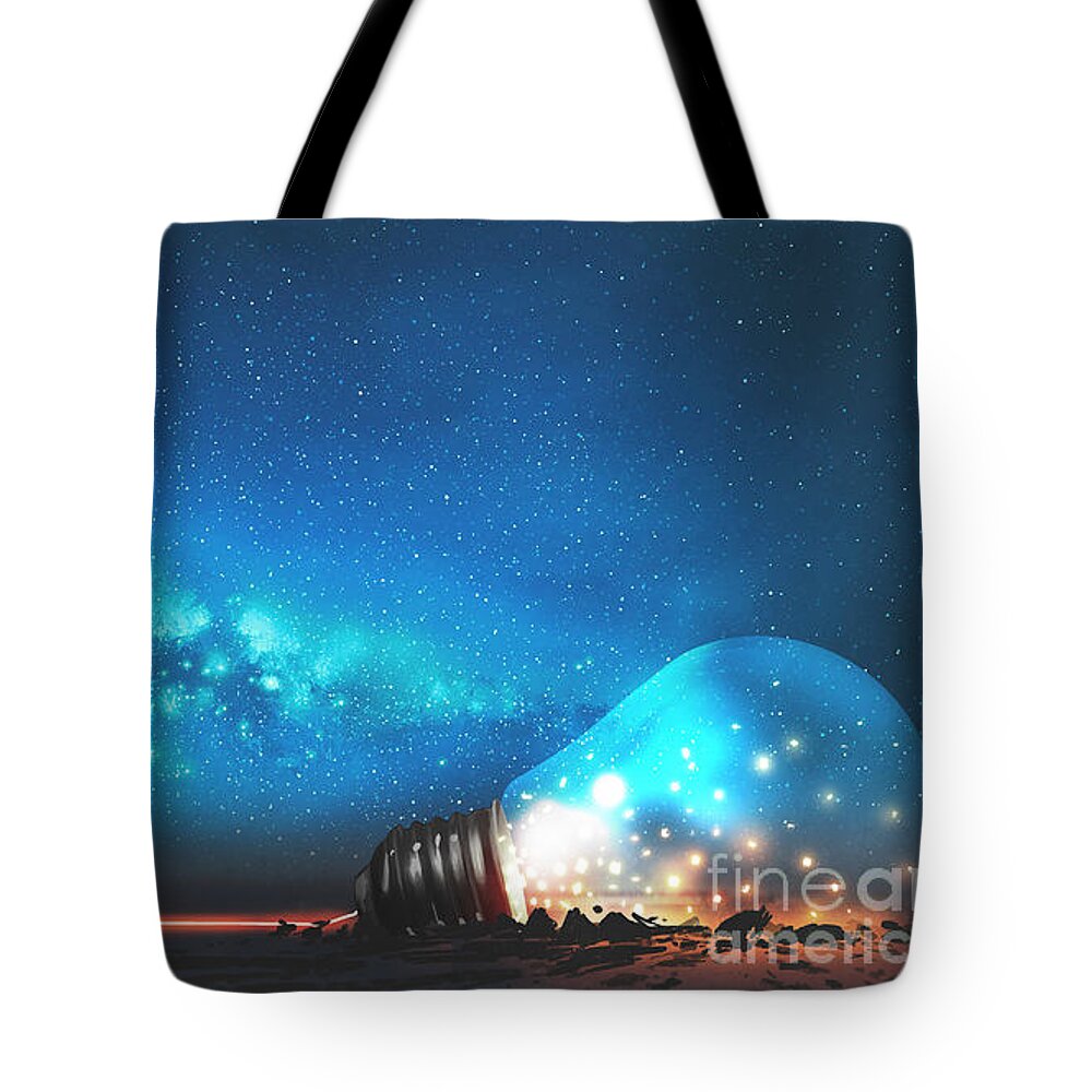 Illustration Tote Bag featuring the painting The Big Light Bulb by Tithi Luadthong