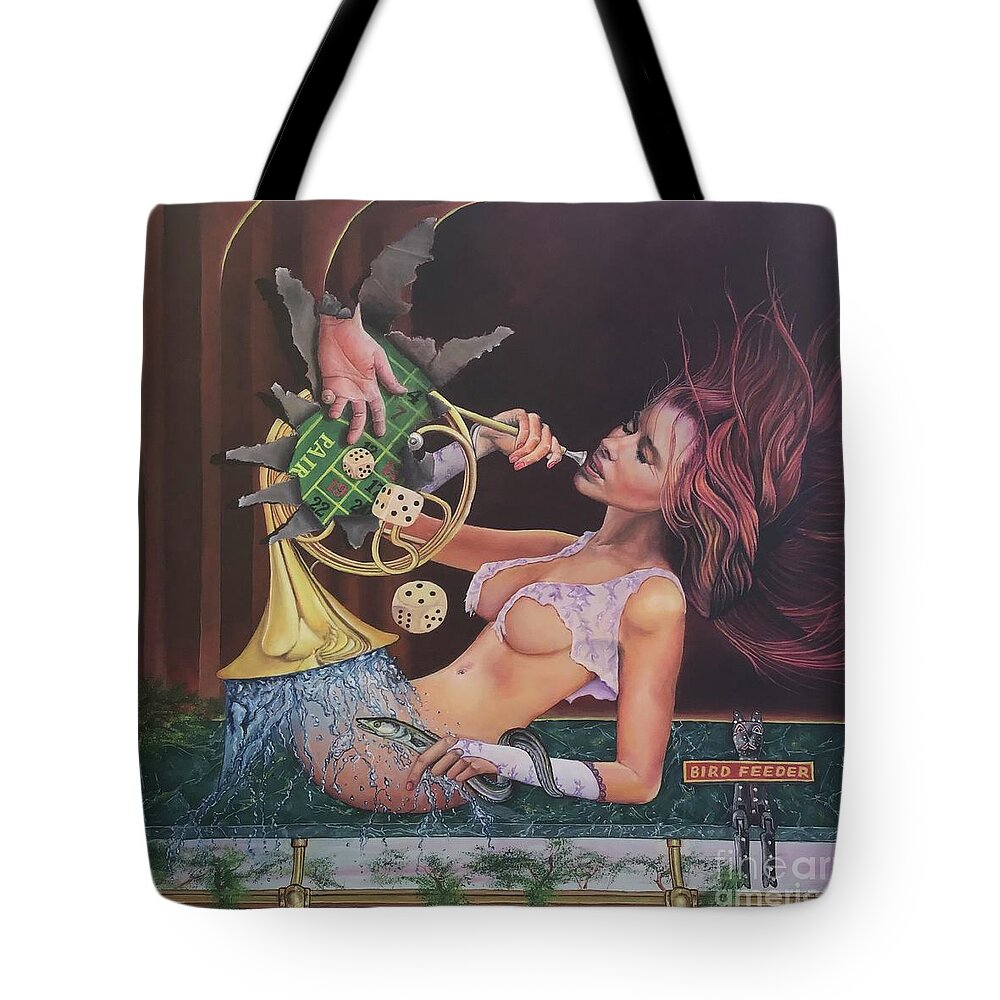 Women Tote Bag featuring the painting The bird feeder by Bob Ivens