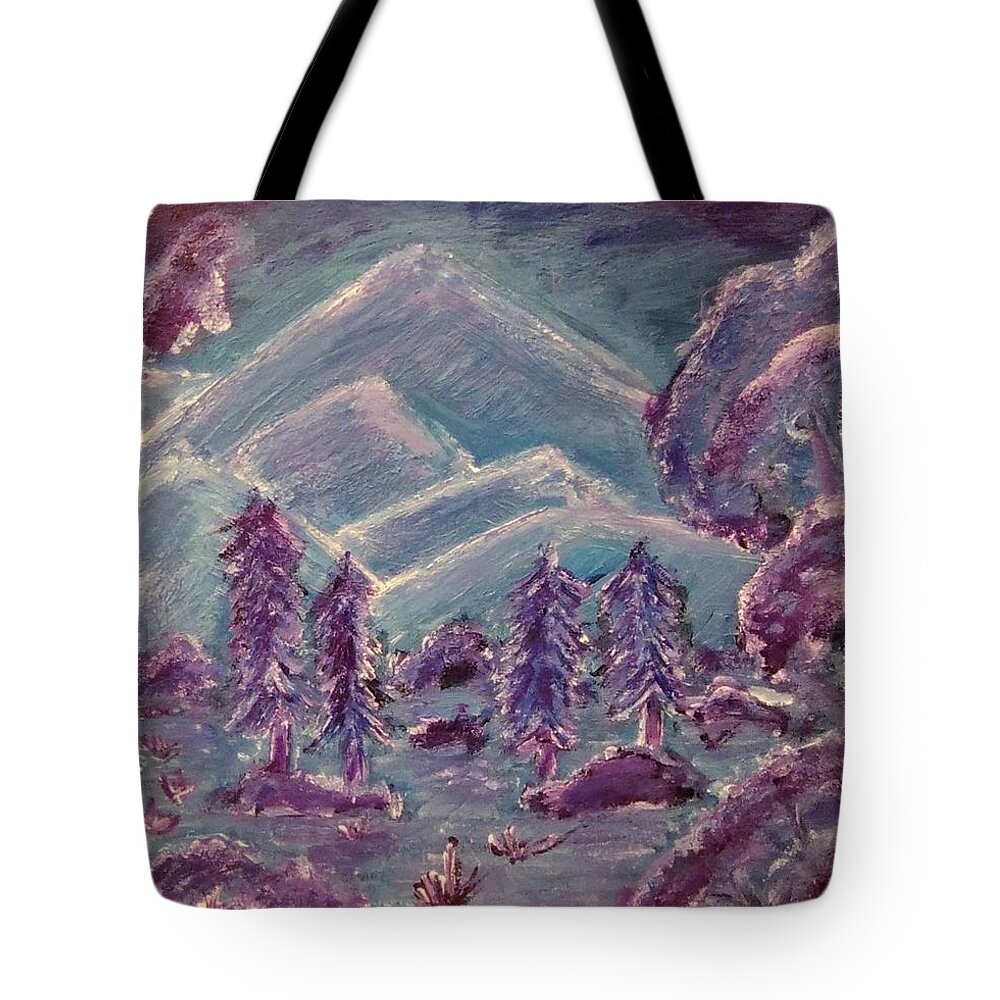 Blue Tote Bag featuring the painting The Blue Forest by Andrew Blitman