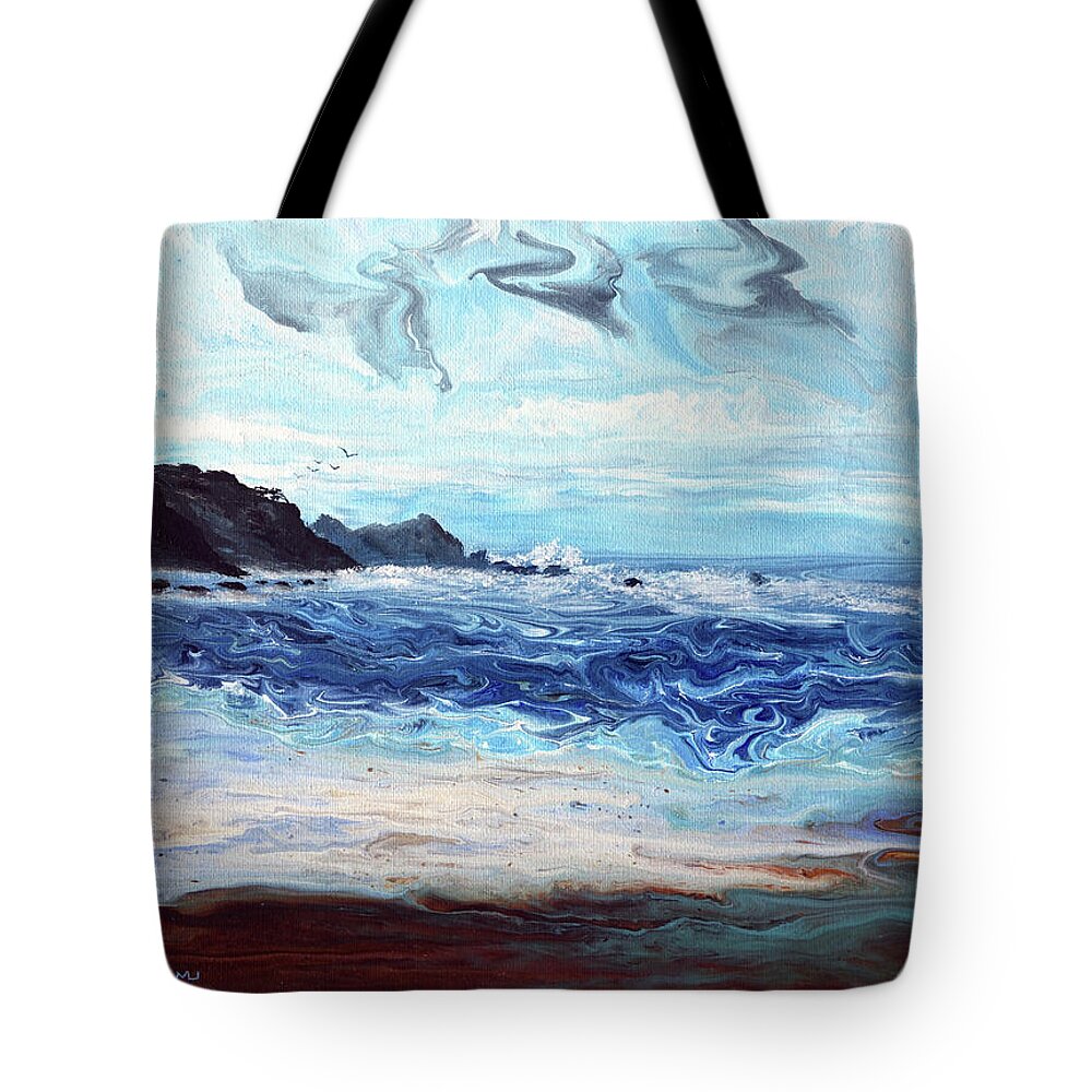 Oregon Tote Bag featuring the painting The Bluffs of Ona Beach by Laura Iverson