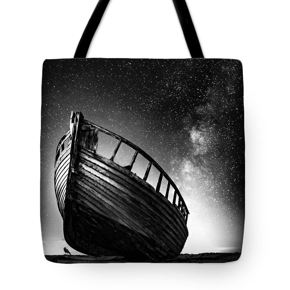 Boat Tote Bag featuring the photograph Boat and bird by Sofie Conte