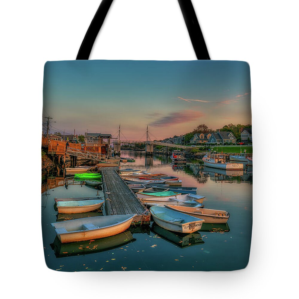 Perkins Cove Tote Bag featuring the photograph The Boats of Perkins Cove by Penny Polakoff