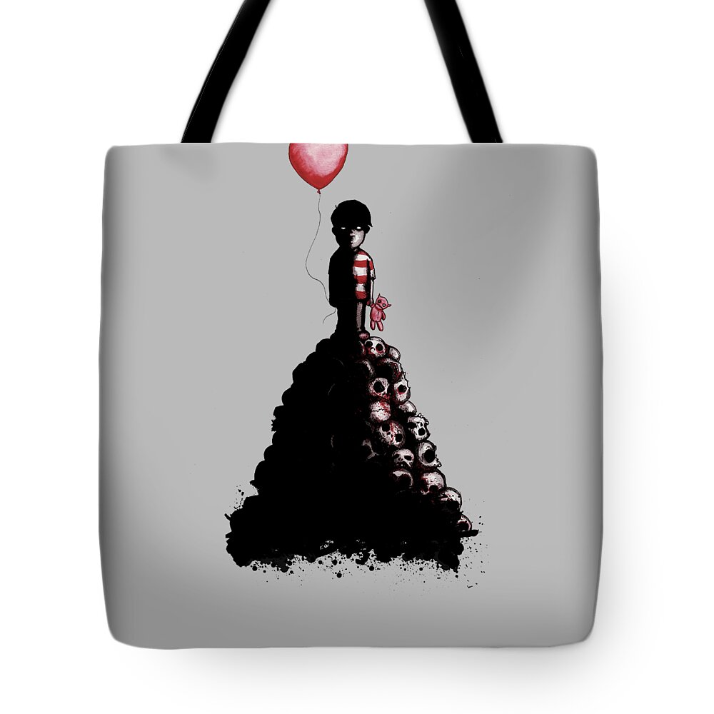 Balloon Tote Bag featuring the drawing The Boy Who Destroyed The World by Ludwig Van Bacon
