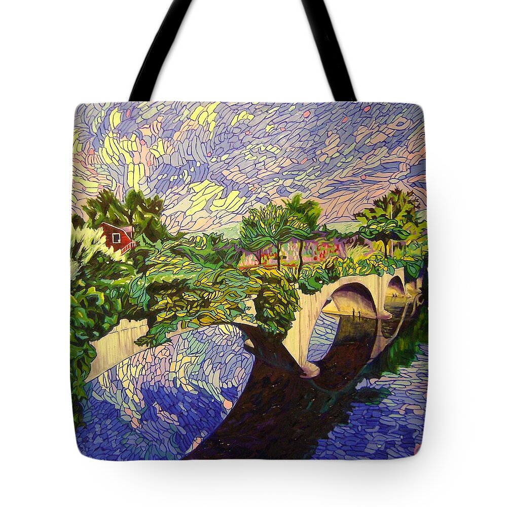 The Bridge Of Flowers Tote Bag featuring the painting The Bridge of Flowers by Therese Legere