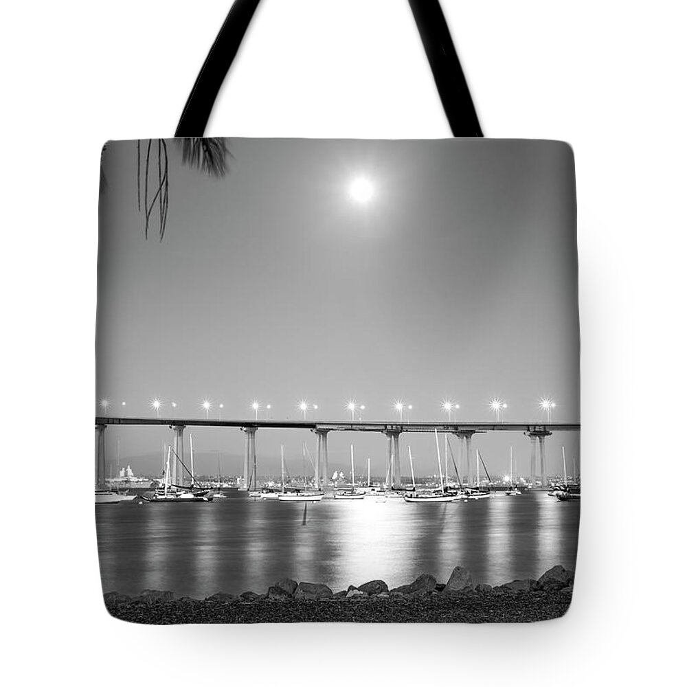 Coronado Bridge Tote Bag featuring the photograph Moonlight Shines In Coronado California by Joseph S Giacalone