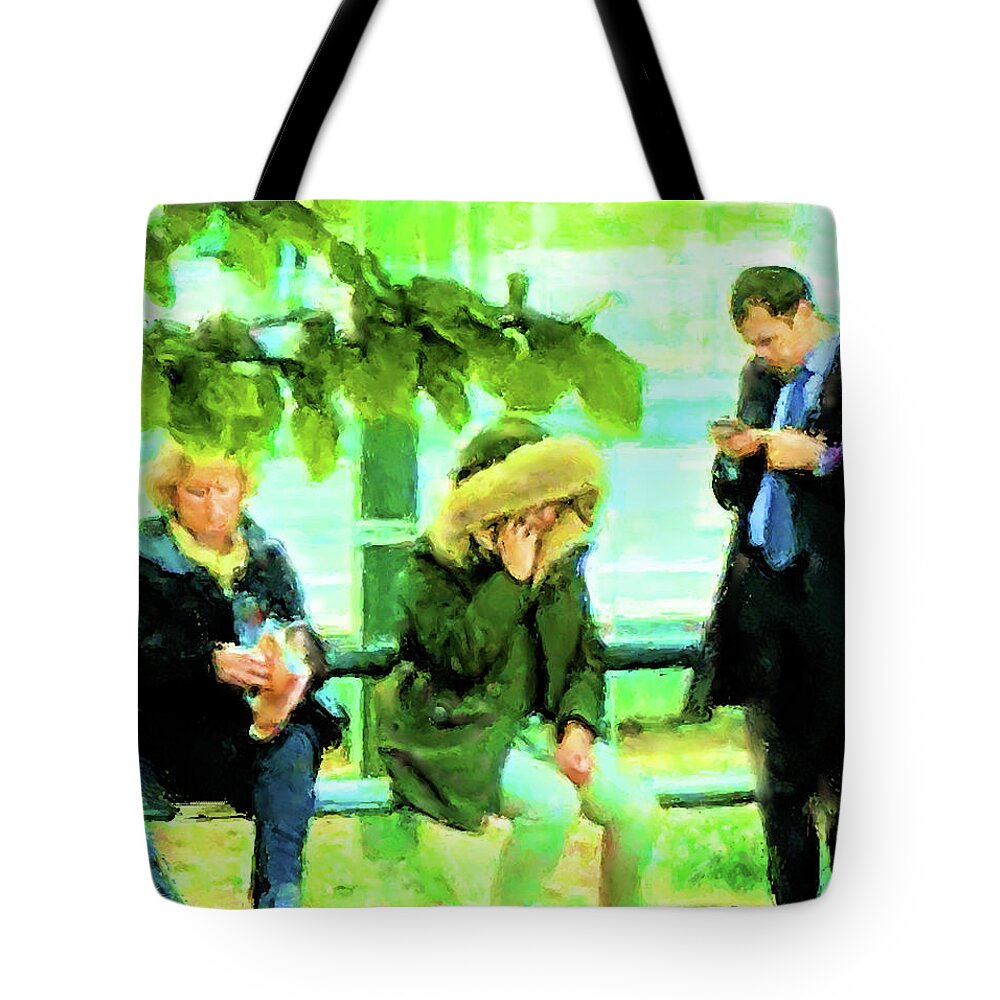 Bus Stop Tote Bag featuring the painting The Bus Stop by Joel Smith