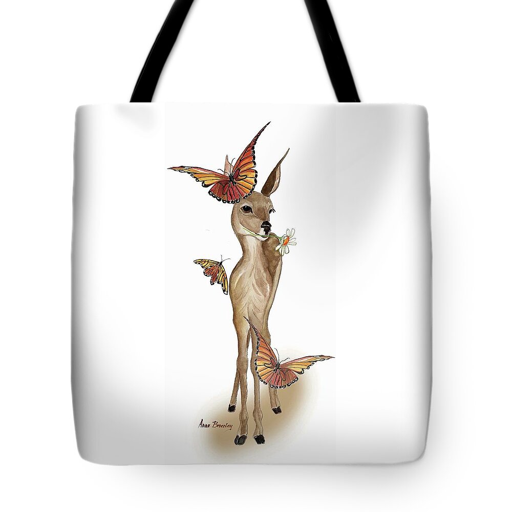 Butterflies Deer Daisy Fantasy Tote Bag featuring the painting The Butterfly Whisperer by Anne Beverley-Stamps