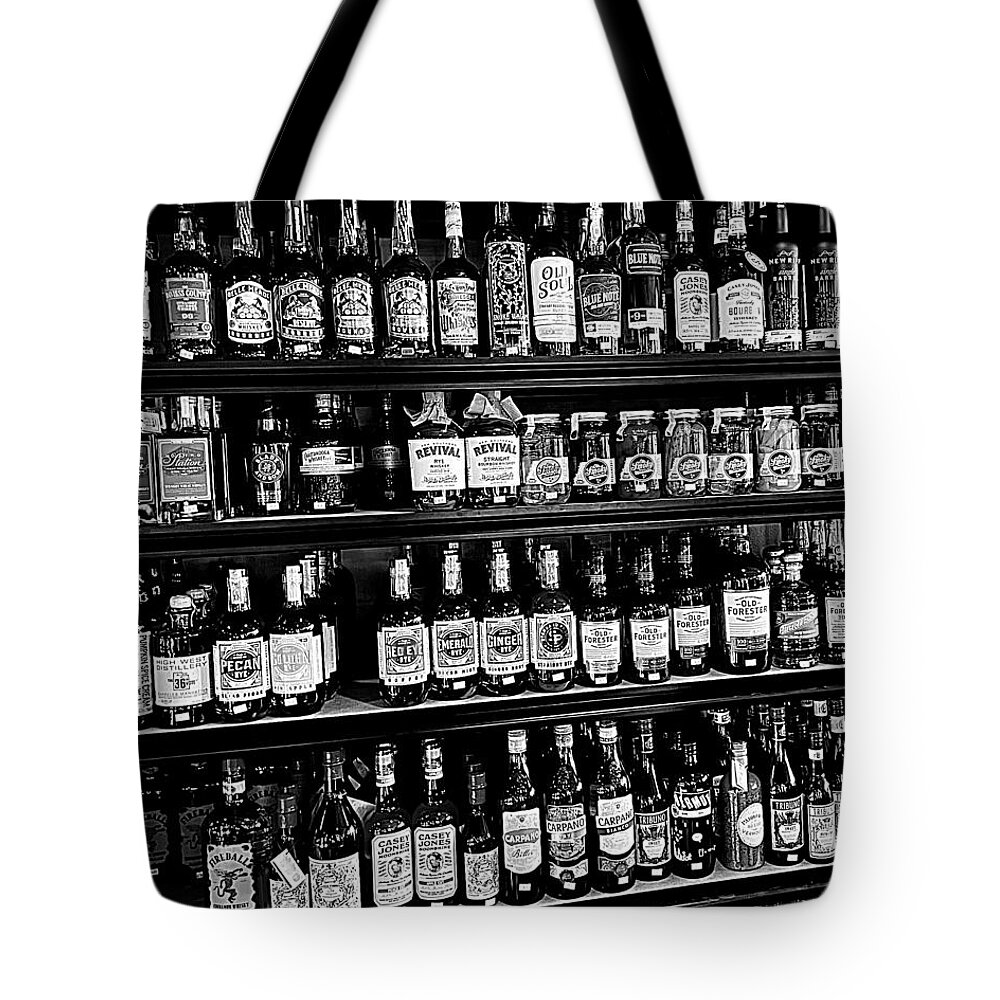 Liquor Tote Bag featuring the photograph The Candy Store BW by Lee Darnell