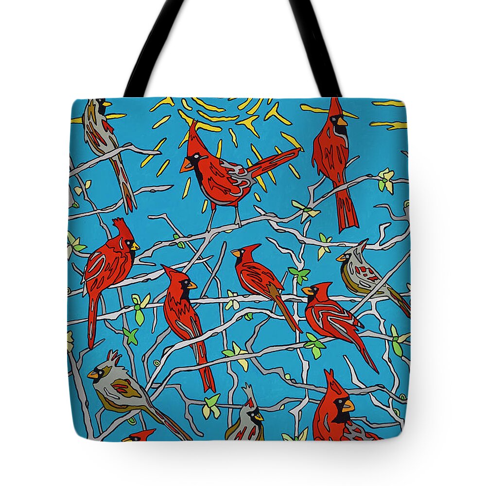 Cardinals Tote Bag featuring the painting The Cardinal Lounge by Mike Stanko