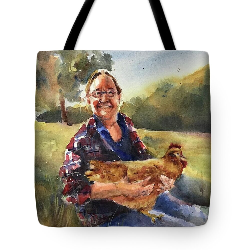 Painting Tote Bag featuring the painting The Chicken Whisperer by Judith Levins