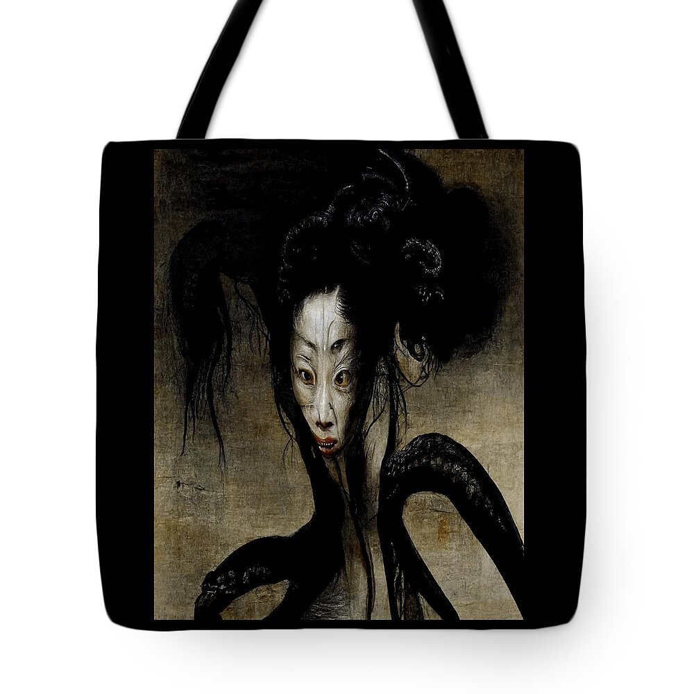 Horror Tote Bag featuring the digital art The Constricting Agemaki by Ryan Nieves