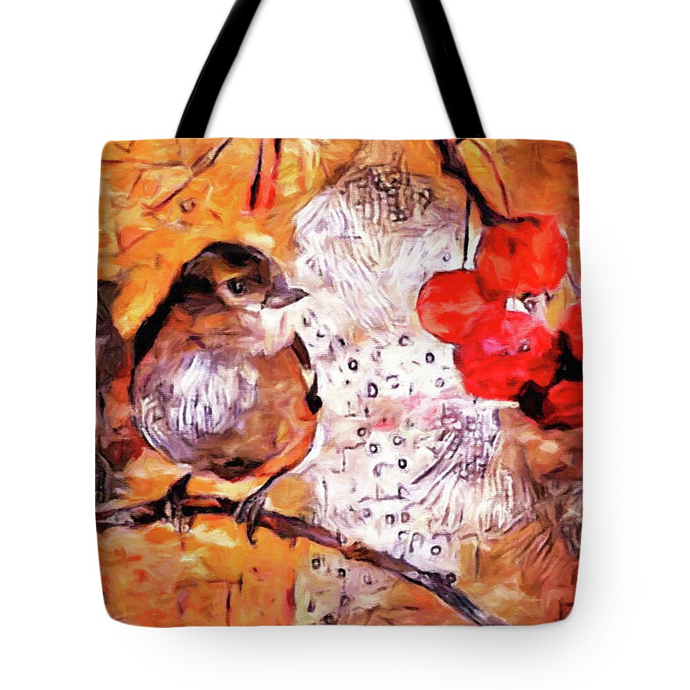 Bird Perched On Branch Tote Bag featuring the painting The Content Sparrow by Susan Maxwell Schmidt